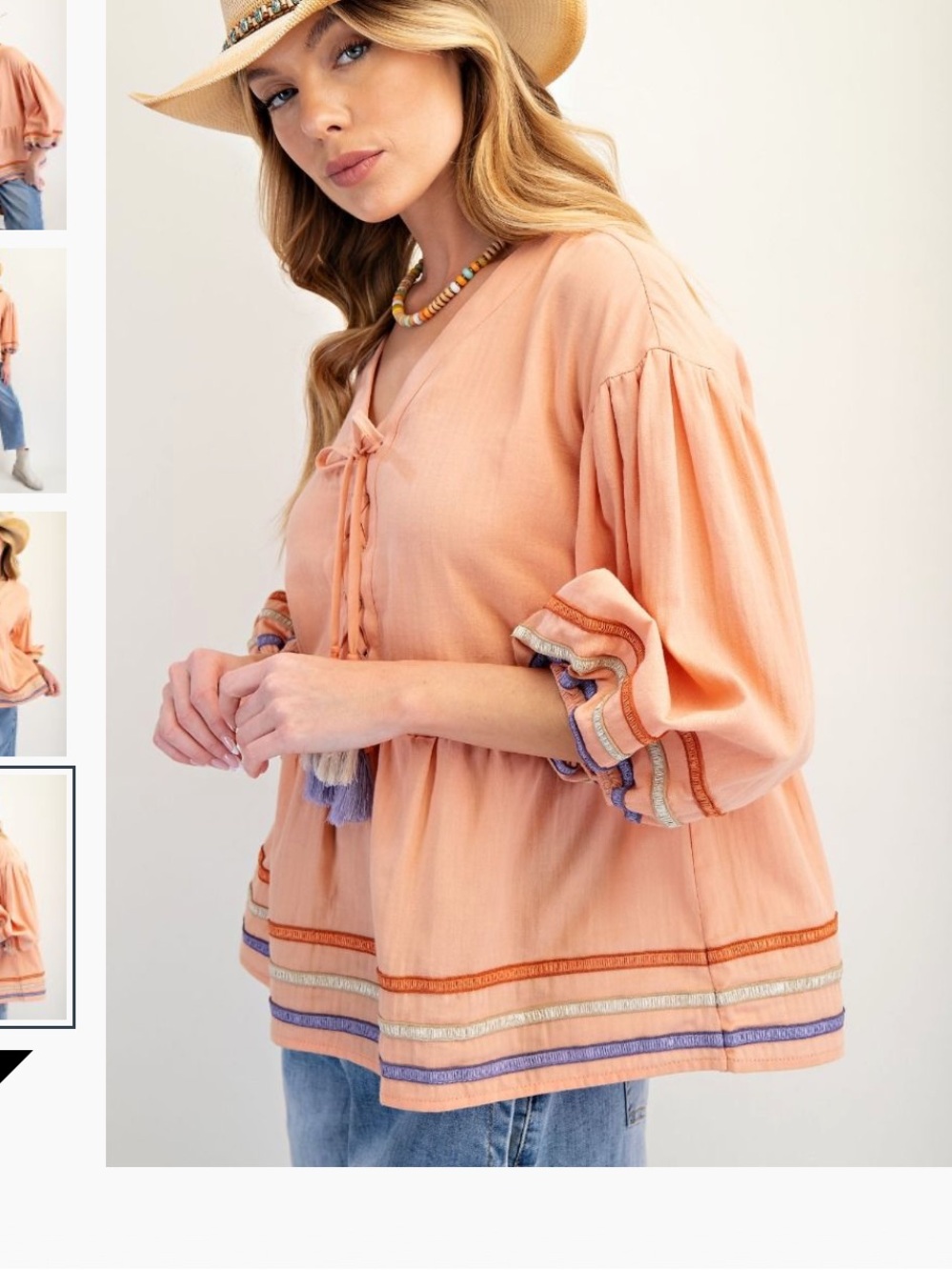 Easel LACE UP TASSEL EMBROIDERED TUNIC - Picture 2 of 3